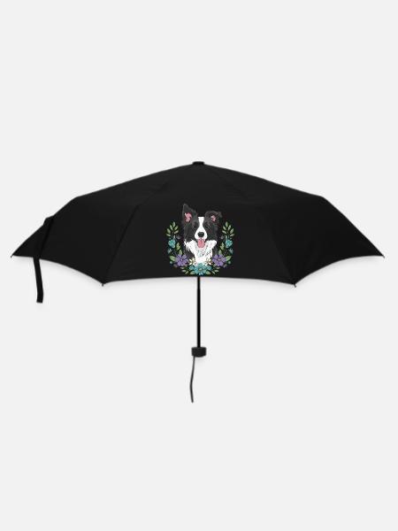 Border Collie Blumenfeier - Regenschirm (klein) - Schwarz