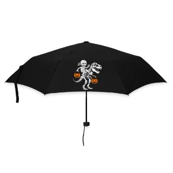 Mumie Skelett mit Halloween Kürbis und Trex Dino - Regenschirm (klein) - Schwarz - Vorne