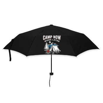 Jetzt Campen, Später Arbeiten - Regenschirm (klein) - Schwarz - Vorne