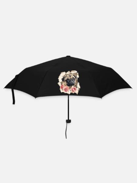 Mops mit Rosen - Regenschirm (klein) - Schwarz
