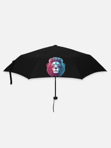 Futuristischer farbiger Neon Löwe Löwenkopf - Regenschirm (klein) - Schwarz