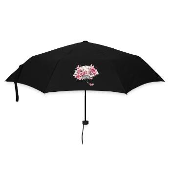 Floraler Fächer mit Aquarellblüten - Regenschirm (klein) - Schwarz - Vorne