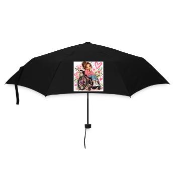 Herzblumen Rollstuhl-Design - Regenschirm (klein) - Schwarz - Vorne