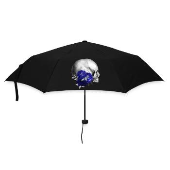 Indigo Rosen Schädel Design - Regenschirm (klein) - Schwarz - Vorne
