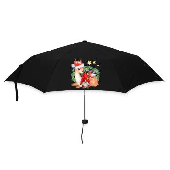 Wichtel Nils mit Rentier Freya - Regenschirm (klein) - Schwarz - Vorne