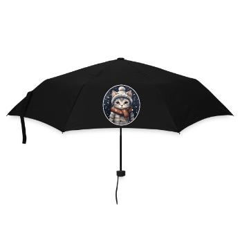 Chat avec chapeau, écharpe et veste dans les chutes de neige - Parapluie standard - noir - Devant