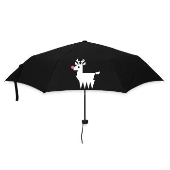 Rentier Rudolf L weiß mit neonpinker Nase - Regenschirm (klein) - Schwarz - Vorne