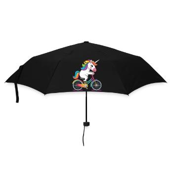 Regenbogen-Einhorn fährt Fahrrad - Regenschirm (klein) - Schwarz - Vorne