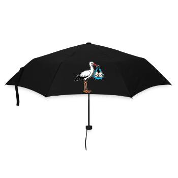 Storch mit Babys Zwillinge in Tuch blau - Regenschirm (klein) - Schwarz - Vorne