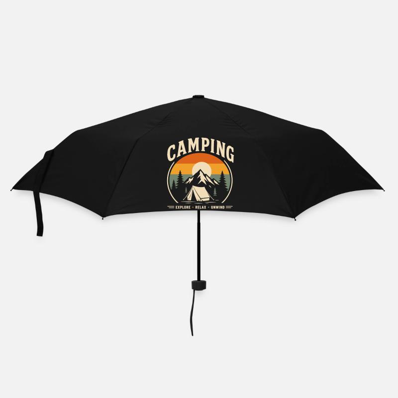 Camping Paysage rétro des tentes couchant de soleil - Parapluie standard - noir