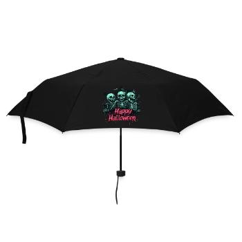 Gruselige Skelette, pink "Happy Halloween" - Regenschirm (klein) - Schwarz - Vorne
