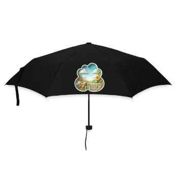 Garten mit Blume auf Blumenwiese und Sonnenblume - Regenschirm (klein) - Schwarz - Vorne