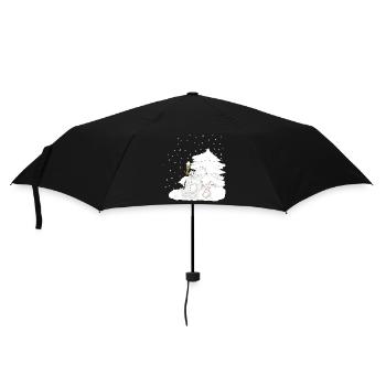 Schneemann und Schneehase in der Winterlandschaft - Regenschirm (klein) - Schwarz - Vorne
