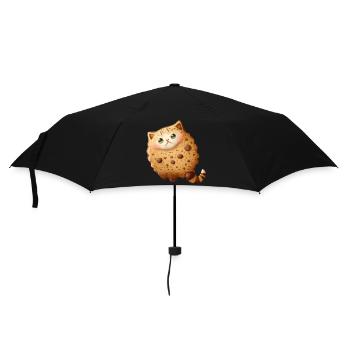 Süße Keks Katze mit Schokostückchen und Nüssen - Regenschirm (klein) - Schwarz - Vorne