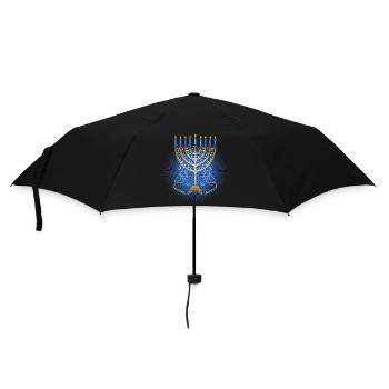 beautiful gold-colored Hanukkah candlestick with doves - Umbrella (small) - black - Front