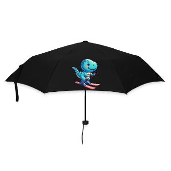 Süßer T-Rex Dinosaurier und Skifahrer - Lustiges - Regenschirm (klein) - Schwarz - Vorne