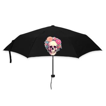 Human Skull & Flowers 2 - Umbrella (small) - black - Front
