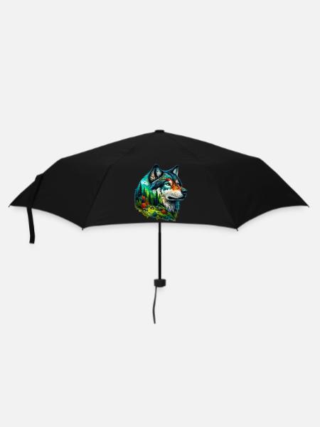 Wolf - Regenschirm (klein) - Schwarz