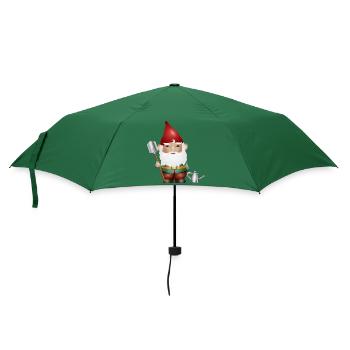 Nain de jardin avec arrosoir et bêche dans le jardin - Parapluie standard - vert bouteille - Devant