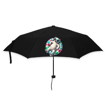 Ein relaxter Eisbär auf einem Schwimmreifen - Regenschirm (klein) - Schwarz - Vorne