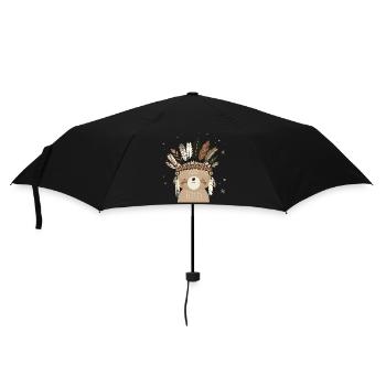 Cute bear with feather headdress in boho style - Umbrella (small) - black - Front
