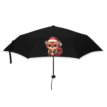 Santa hat Christmas fairy lights teddy bear - Umbrella (small) - black - Front