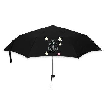 Anchor Hand Drawing with Star Heart - Umbrella (small) - black - Front