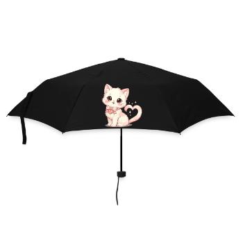 Chat pastel avec un nœud en forme de cœur - Parapluie standard - noir - Devant