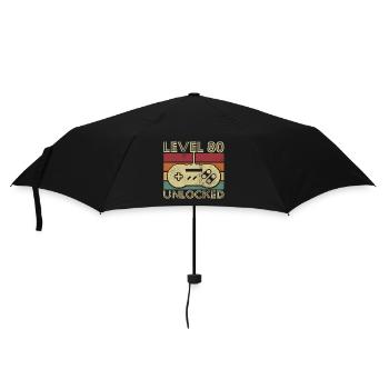 Level 80 freigeschaltetes Geburtstagsgeschenk 80 Jahre - Regenschirm (klein) - Schwarz - Vorne