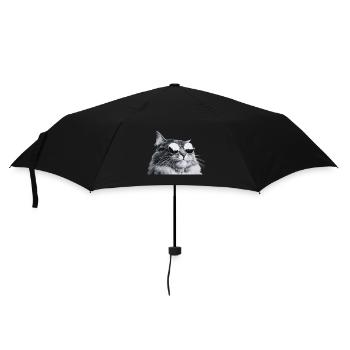 Graue Katze mit Sonnenbrille Porträt - Regenschirm (klein) - Schwarz - Vorne