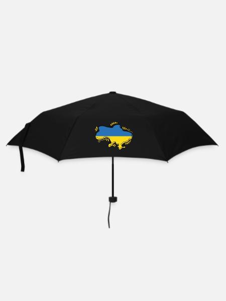Ukraine-Flaggenkarte Silouette mit Blumenumriss - Regenschirm (klein) - Schwarz