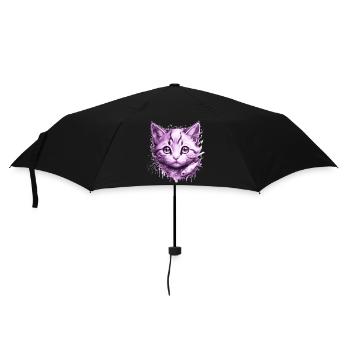 Purple Kitten with fish - Umbrella (small) - black - Front