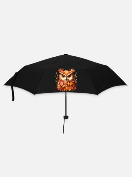 schöne Eule, gestaltet aus verschiedenen Blättern - Regenschirm (klein) - Schwarz