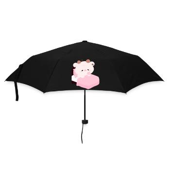 Schläfrige rosa Kuh Kawaii Schlafenszeit - Regenschirm (klein) - Schwarz - Vorne