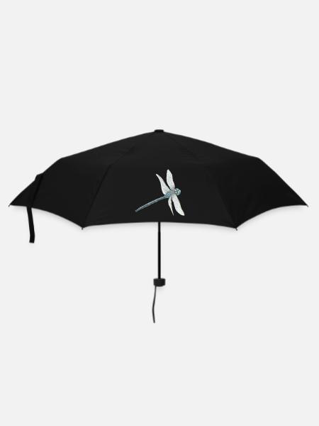 Blaugrüne Libelle Illustration - Regenschirm (klein) - Schwarz