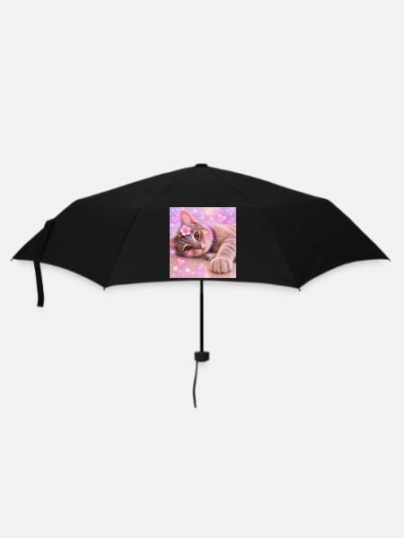 Chaton avec fleur et paillettes - Parapluie standard - noir