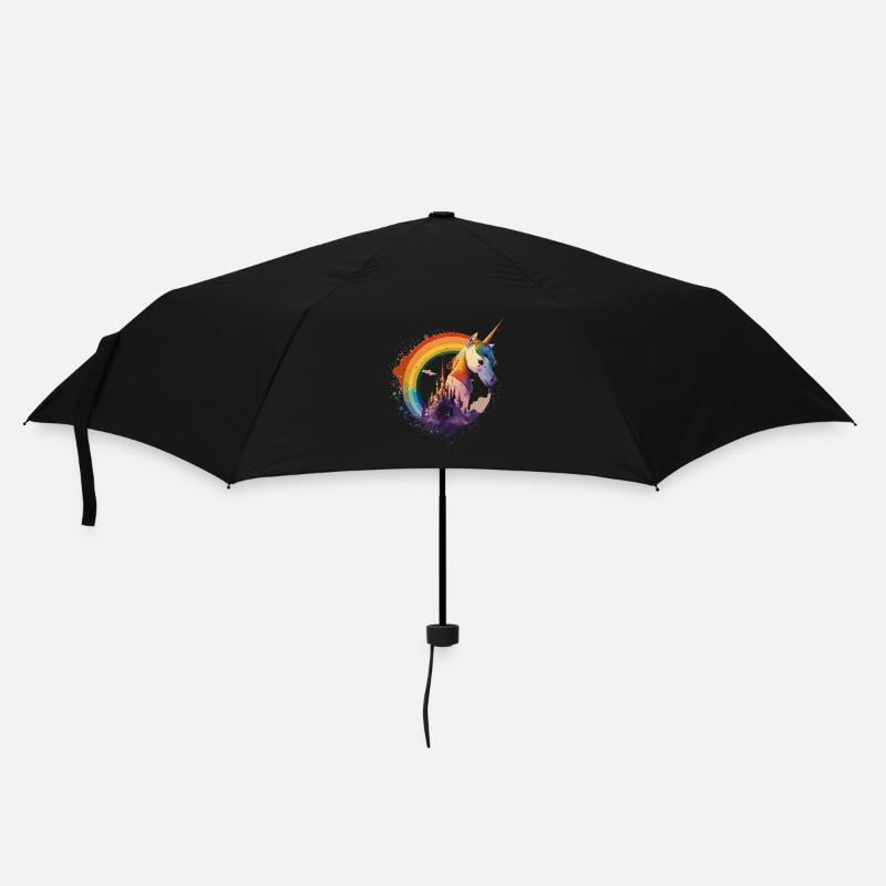 Einhorn im Regenbogen mit Schloss Geschenk - Regenschirm (klein) - Schwarz