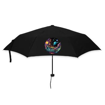 Surrealist space artwork with planets - Umbrella (small) - black - Front
