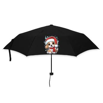 Dog with Christmas Hat - Umbrella (small) - black - Front