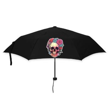 Human Skull & Flowers 3 - Umbrella (small) - black - Front
