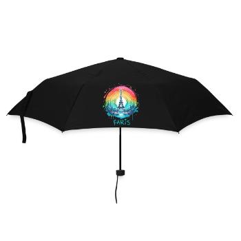 Pariser Eiffelturm mit Regenbogen-LGBT-Skyline - Regenschirm (klein) - Schwarz - Vorne