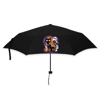 Gruselige Halloween-Katze - Regenschirm (klein) - Schwarz - Vorne