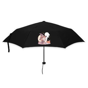 Gemütliche Hexe und Herbstblätter - Regenschirm (klein) - Schwarz - Vorne