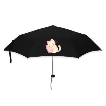 Kuschelige Katze, die auf pastellfarbenem Kissen schläft - Regenschirm (klein) - Schwarz - Vorne