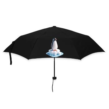 Pinguin auf Eisblock 3D - Regenschirm (klein) - Schwarz - Vorne
