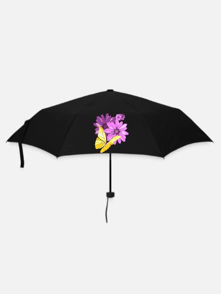 Schmetterling an Blüten - Regenschirm (klein) - Schwarz