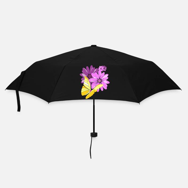 Schmetterling an Blüten - Regenschirm (klein) - Schwarz