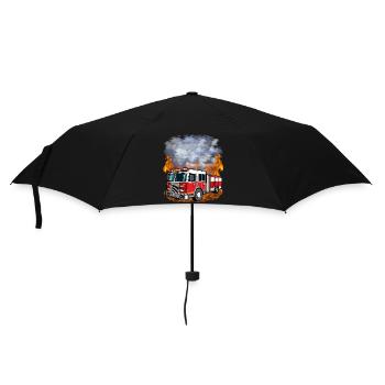 Feuerwehr - Löschfahrzeug vor Flammen und Rauch - Regenschirm (klein) - Schwarz - Vorne