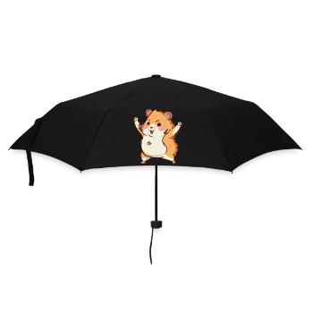 Kawaii Süße Fröhliche Bunte Hamster Tanzen - Regenschirm (klein) - Schwarz - Vorne