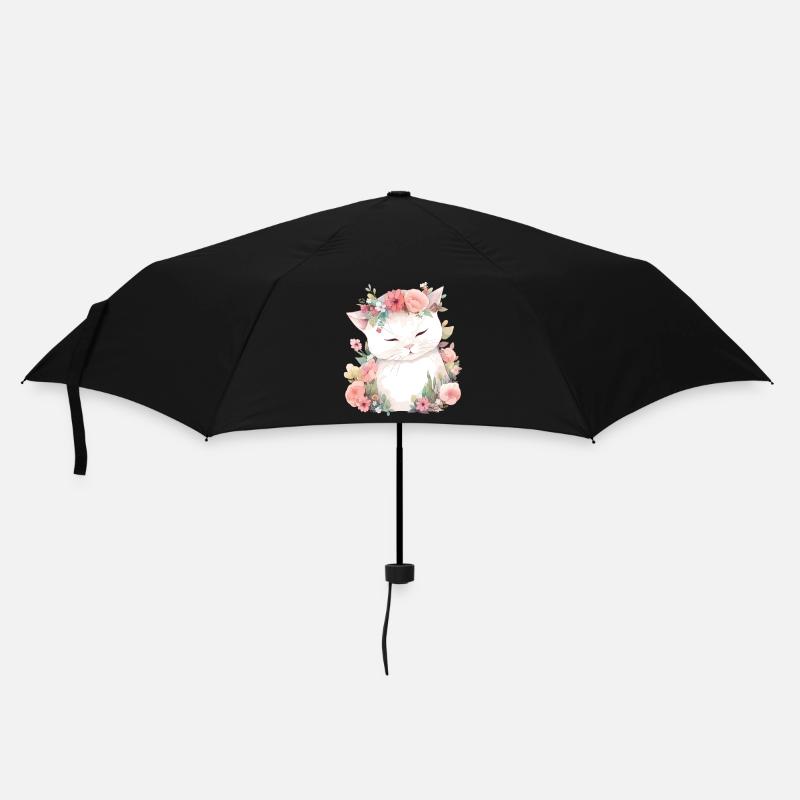 Chat Fleurs Aquarelle Dessin Art Floral Coloré - Parapluie standard - noir